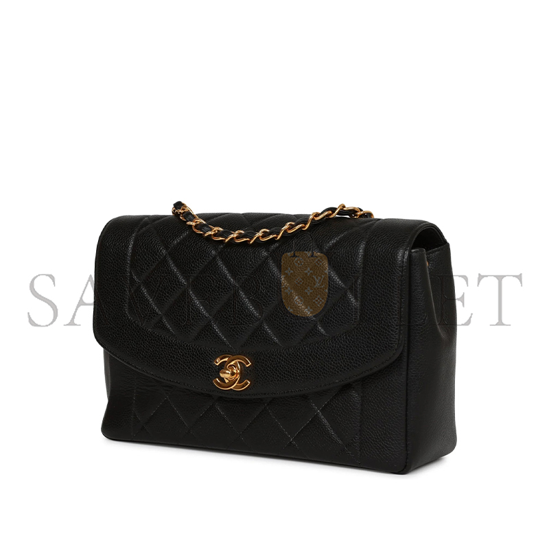 CHANEL MEDIUM DIANA FLAP BAG BLACK CAVIAR GOLD HARDWARE A2221 (22.5*14*7cm)